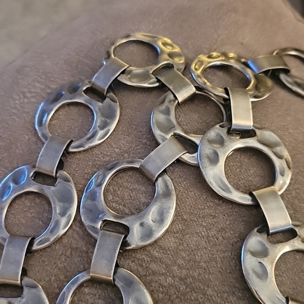 Vtg Gunmetal Hammered Circle Chain Link Disco Grunge Punk Moto Belt - Picture 5 of 7